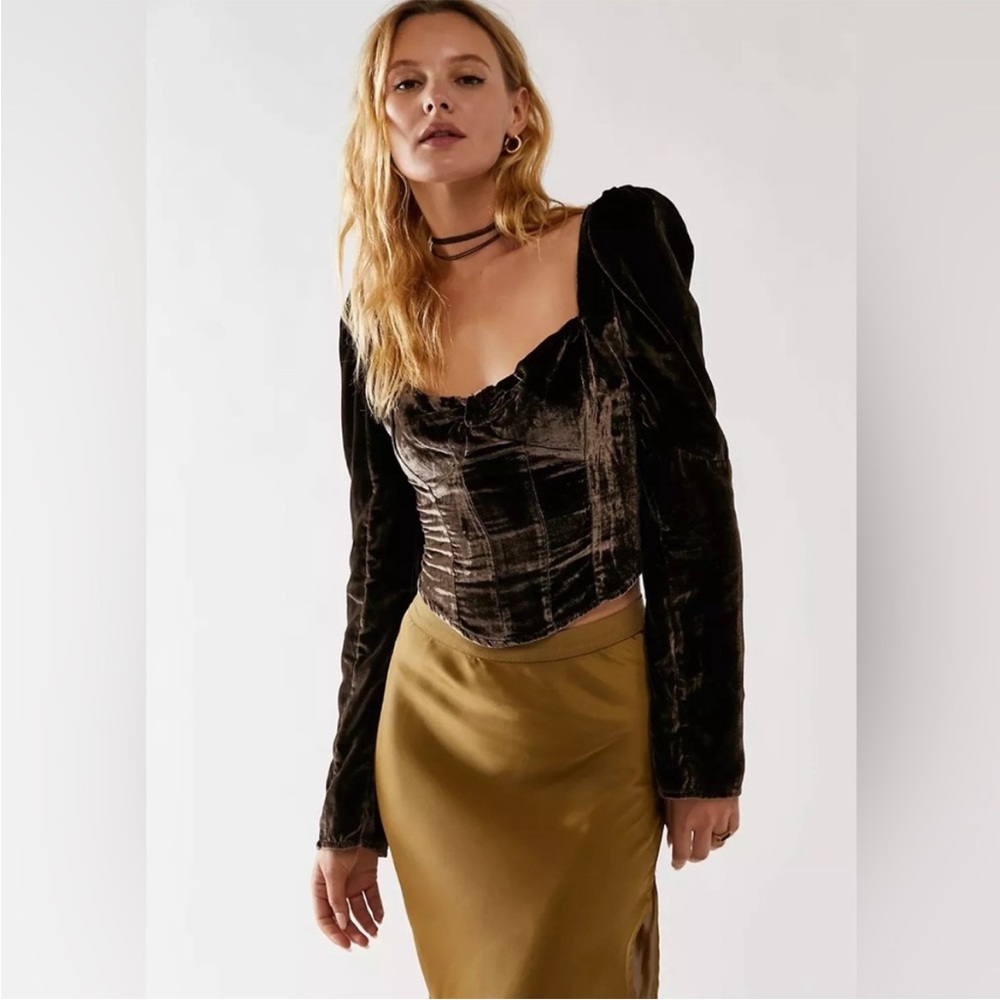 Free People Brown Velvet Bustier Crop Top